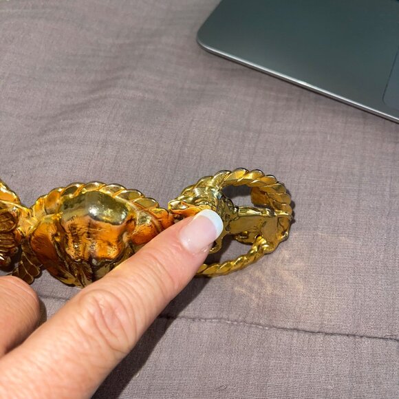 Vintage Womens Chain Belt One Size Metal Tiger Lion Elephant Head Waist Hip Rare - Picture 8 of 16